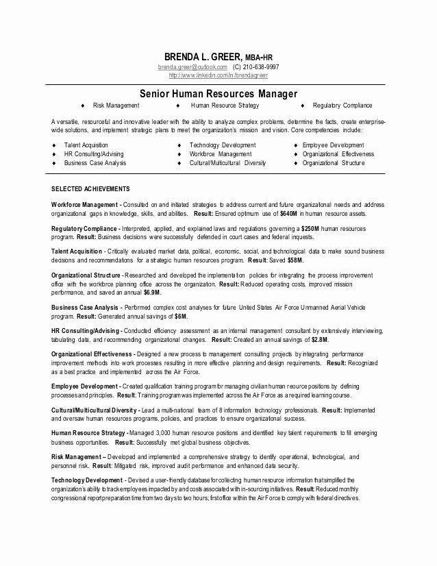 Senior Human Resources Manager Resume