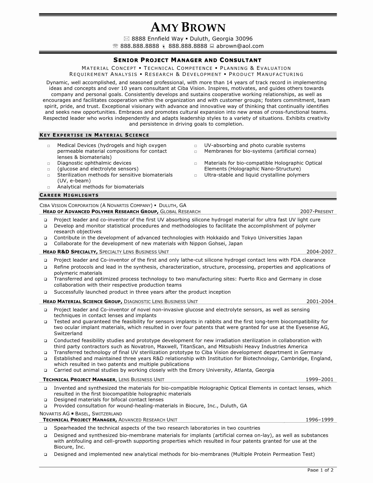 Senior Project Manager Resume