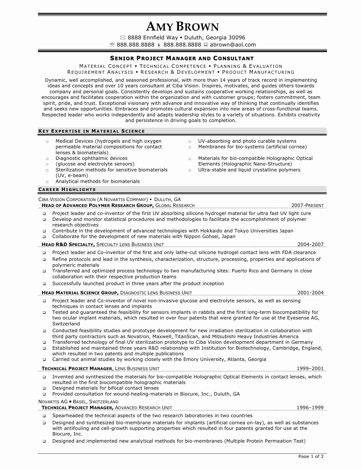 Senior Program Manager Resume Sample