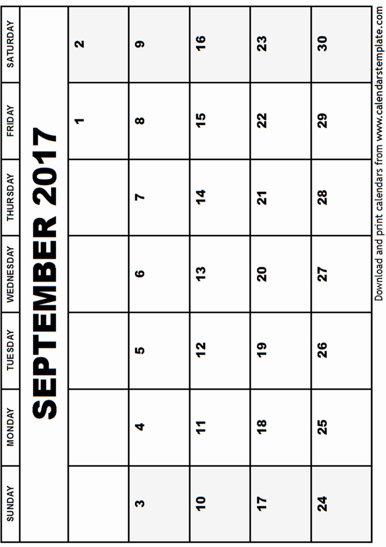 September 2017 Calendar Template