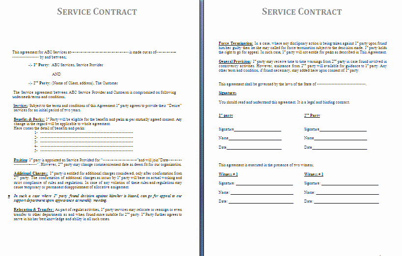 Service Agreement Template Free Printable Documents