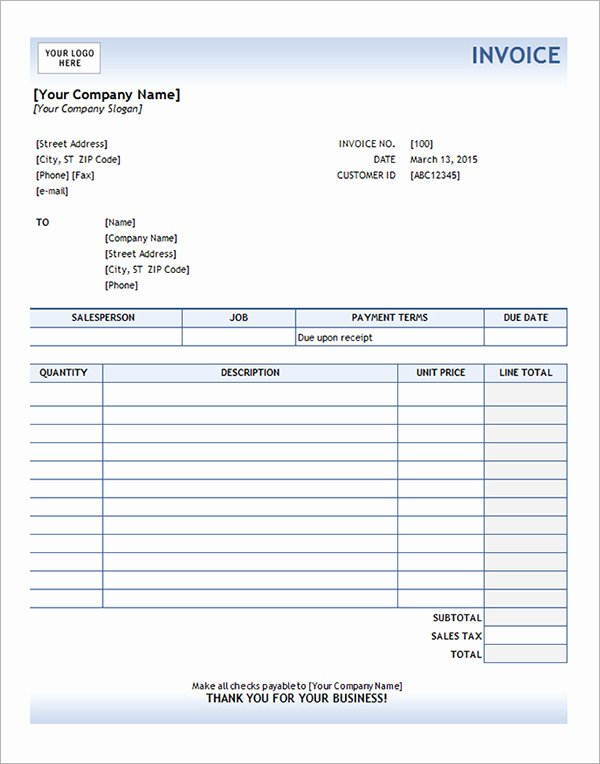Service Invoice Template Excel