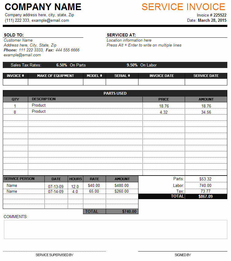 Service Invoice Template Perfect Business Invoice