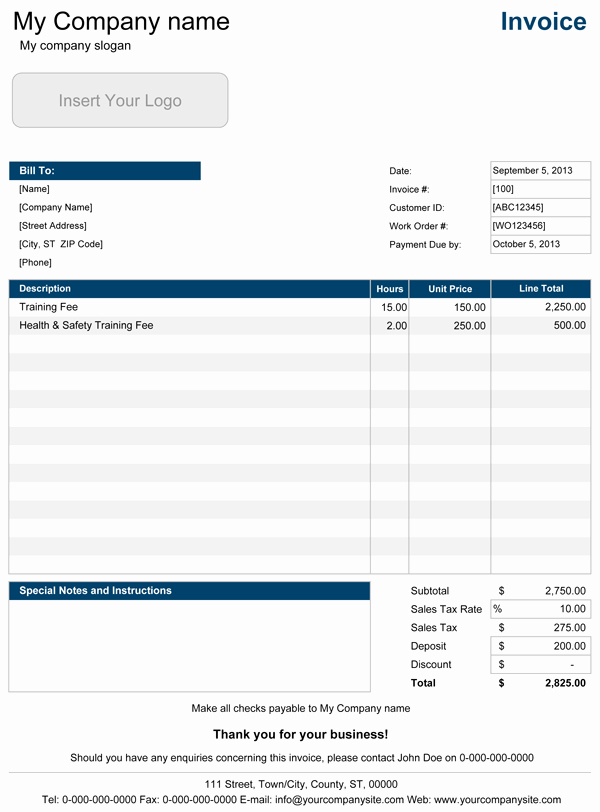 Service Invoice Templates for Excel