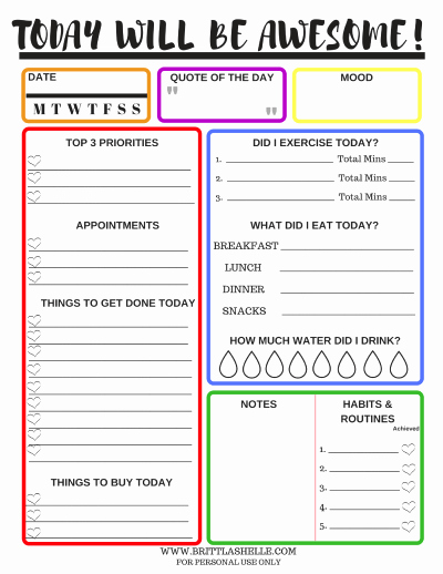 Setting Goals Free Daily Goals Worksheets In 7 Colors