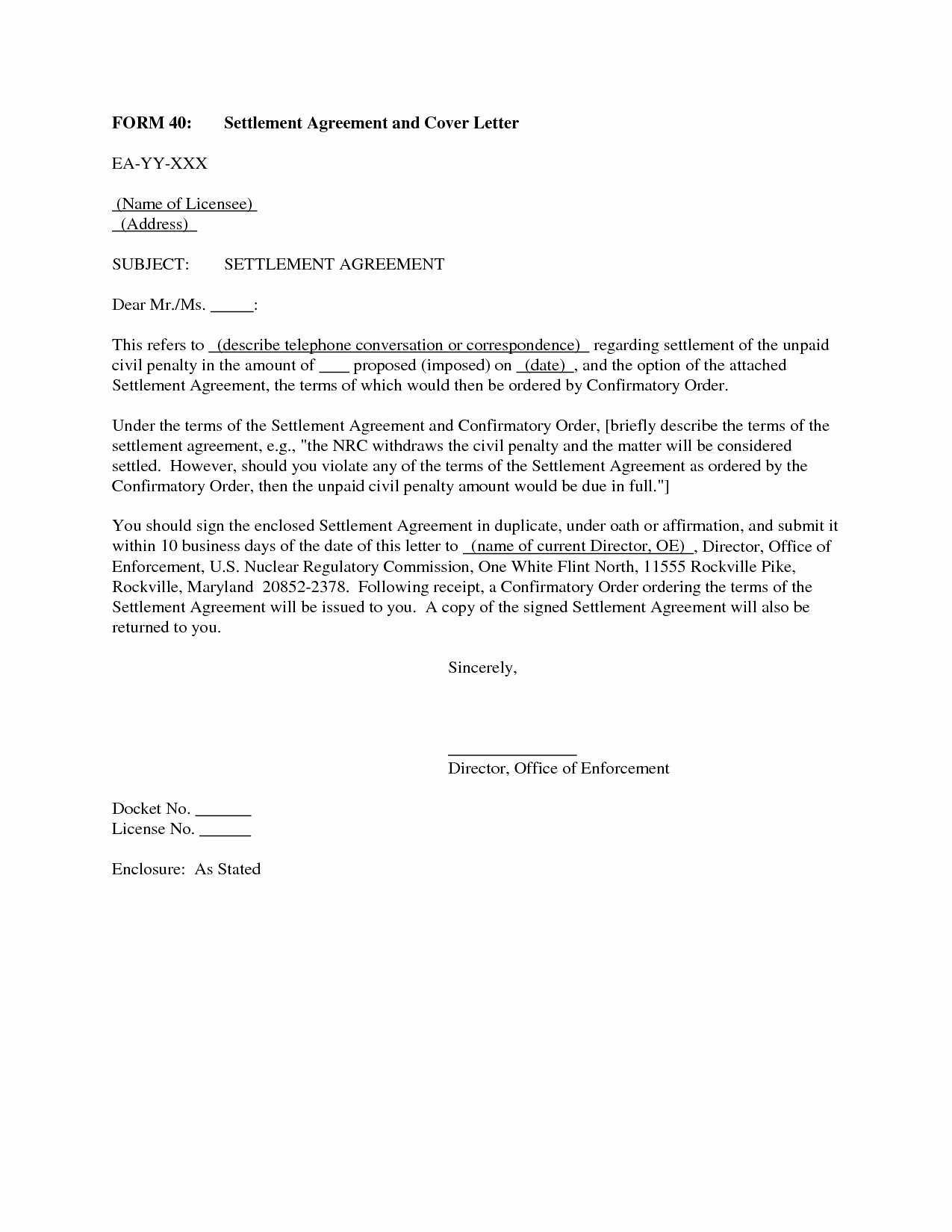 Settlement Agreement Letter