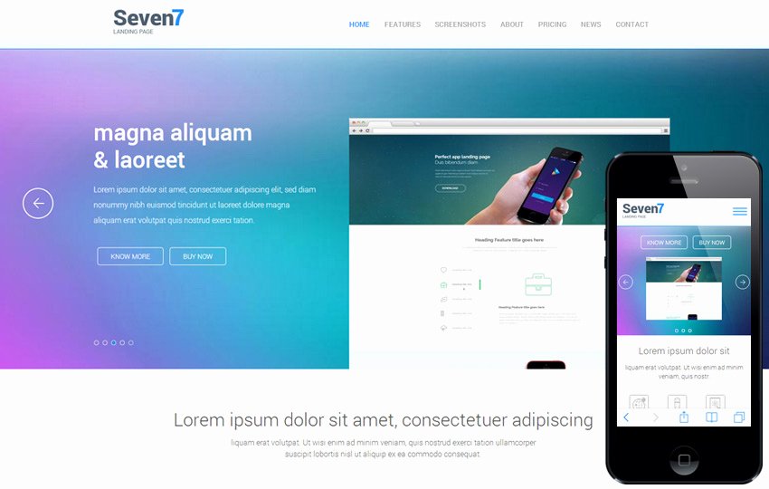 Seven7 A Landing Page Mobile App Based Template