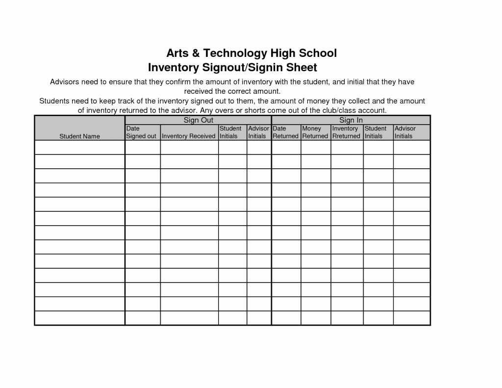 Sheet Inventory Sign Out Template Free Download In Sample