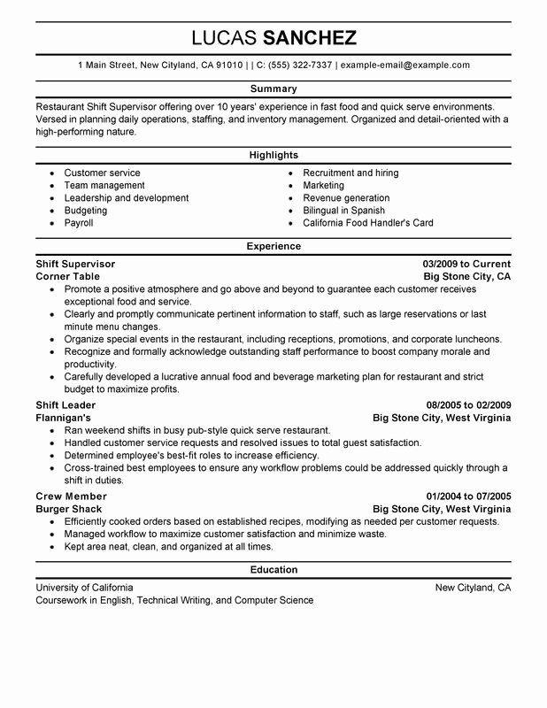 Shift Supervisor Resume Examples Created by Pros