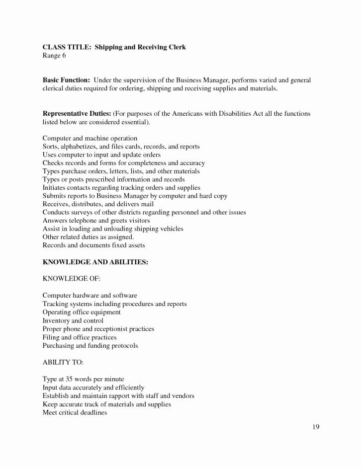Shipping and Receiving Clerk Job Description for Resume