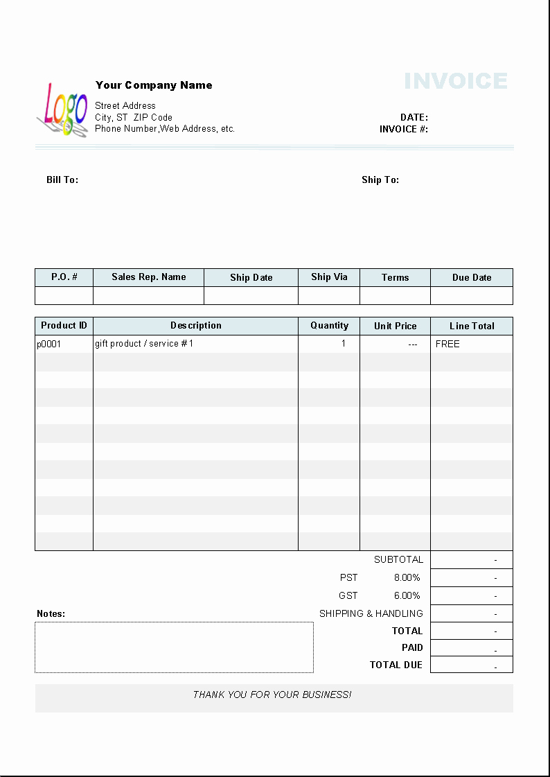 Show Word Free for Gifts Uniform Invoice software