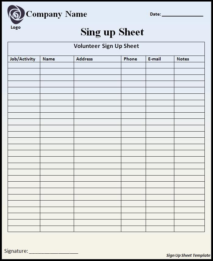 Sign In Sheet Template Word