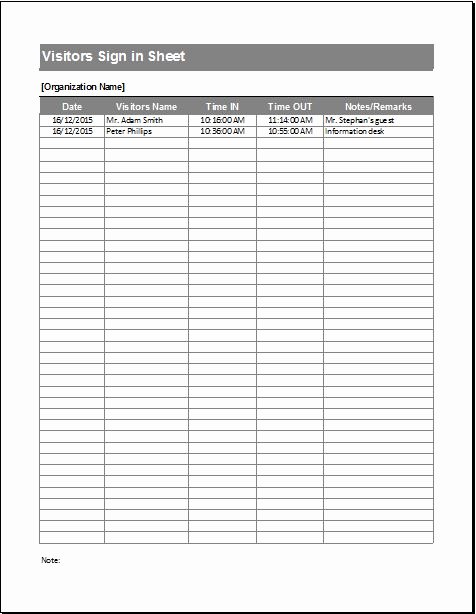 Sign In Sheets for Visitors Meetings &amp; Patients