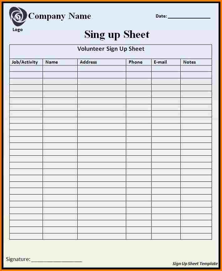 Sign Up List Template