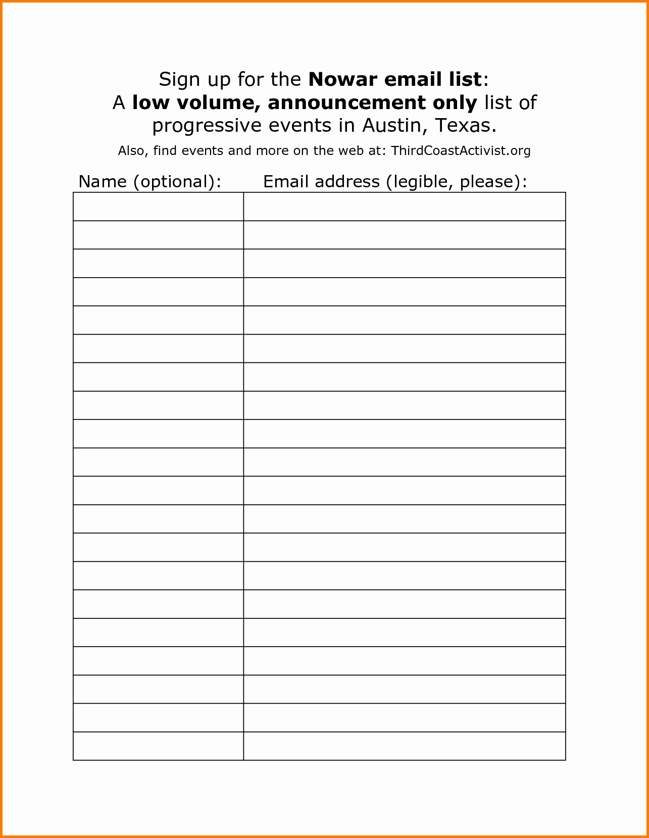 Sign Up List Template