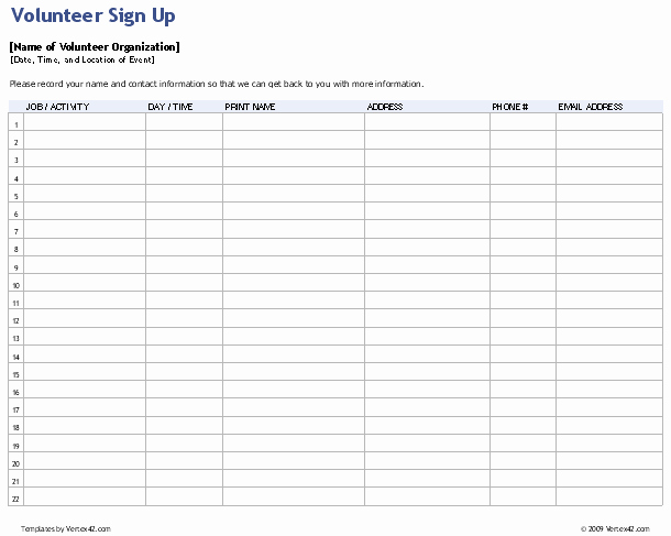 sign up sheet