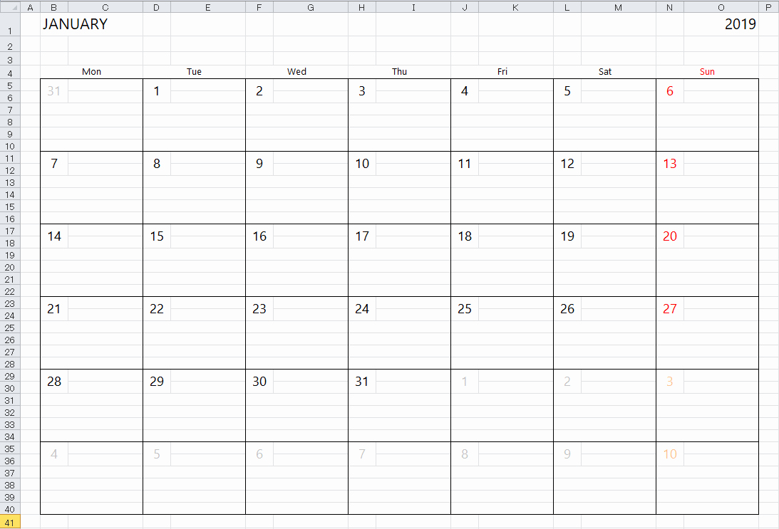 Simple 2018 Excel Calendar Template