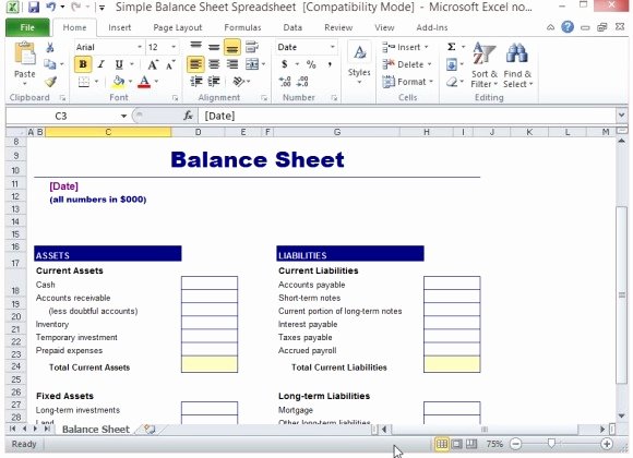Simple Balance Sheet Template for Excel