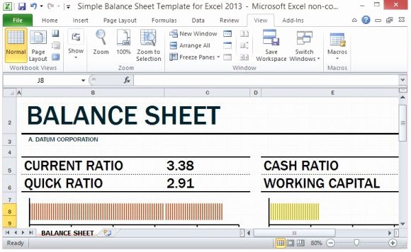 Simple Balance Sheet Template for Excel 2013 with Working