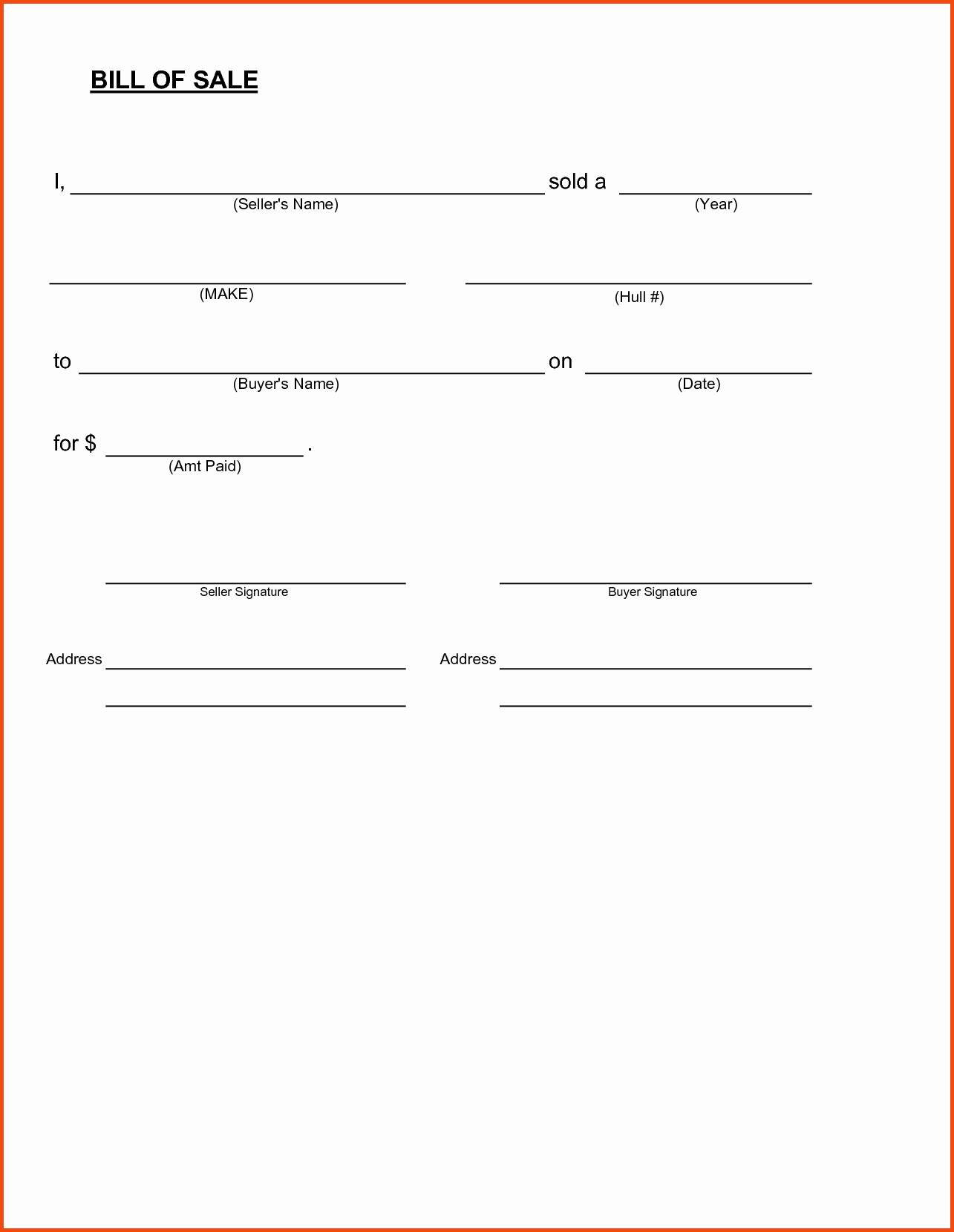 Simple Bill Of Sale form Printable Template Free Sample