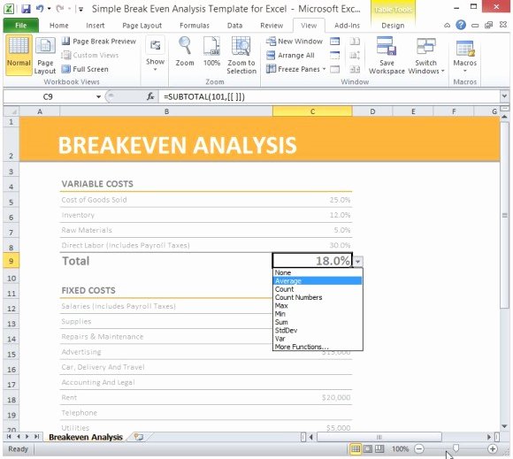 Simple Breakeven Analysis Template for Excel 2013