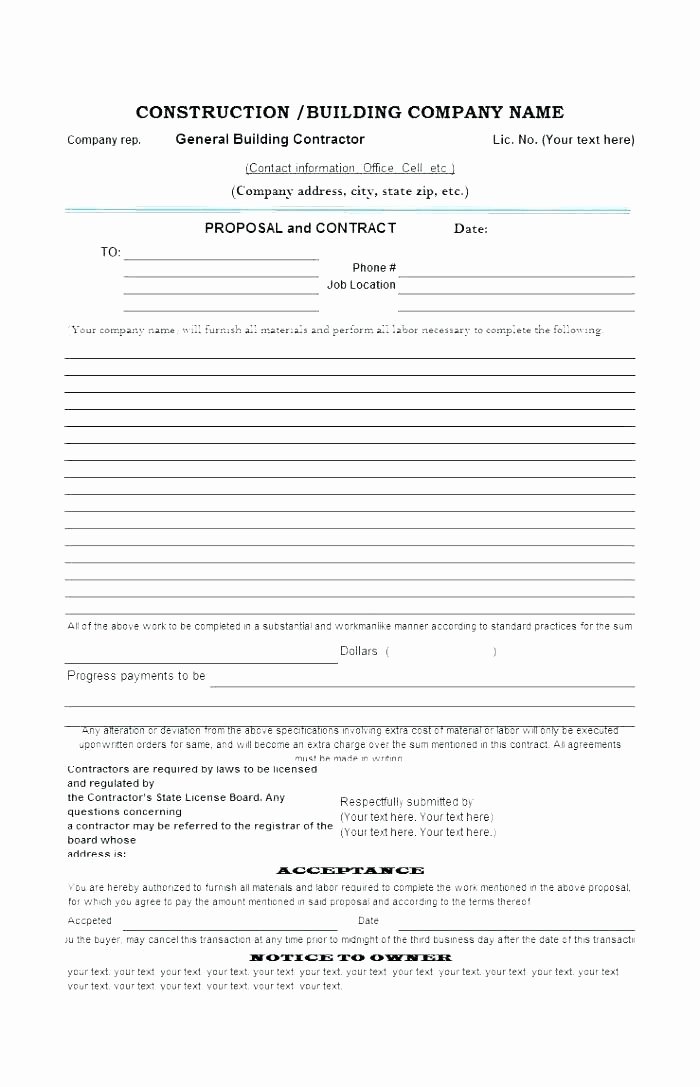Simple Construction Contract form – Emailers