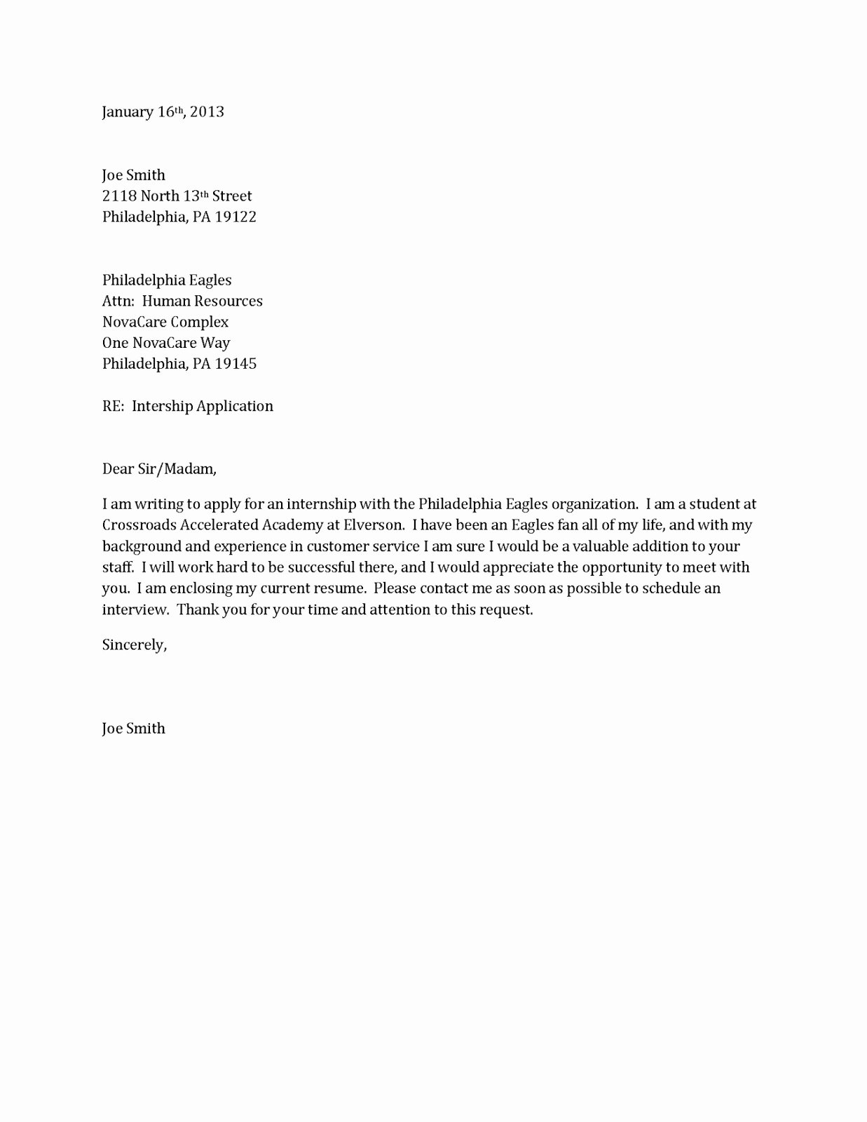 Simple Cover Letter Example