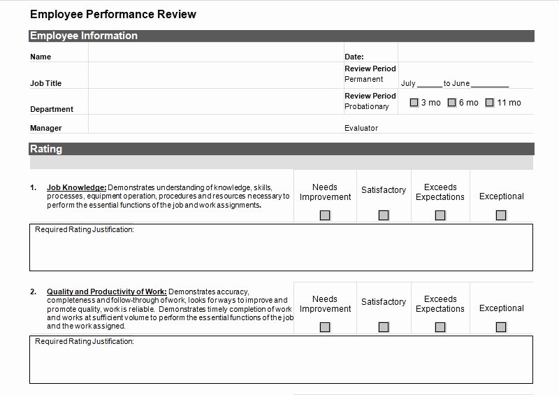 Simple Employee Performance Review Template Excel and Word