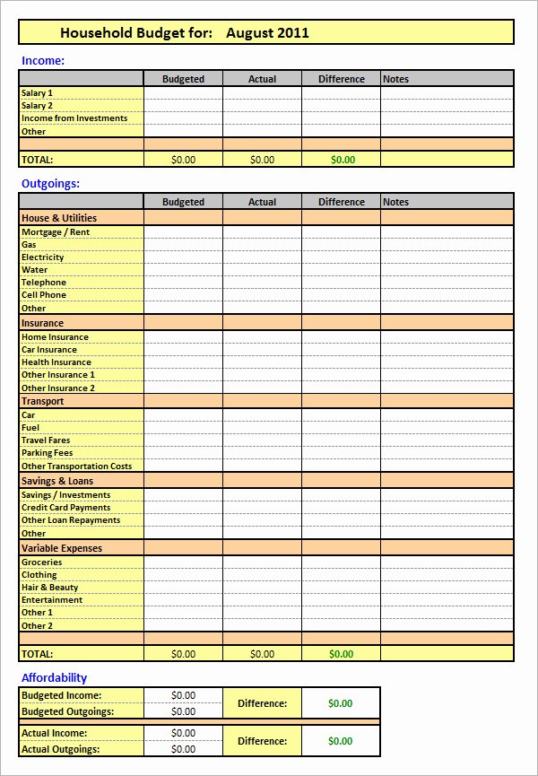 Simple Excel Household Bud Template Family Bud