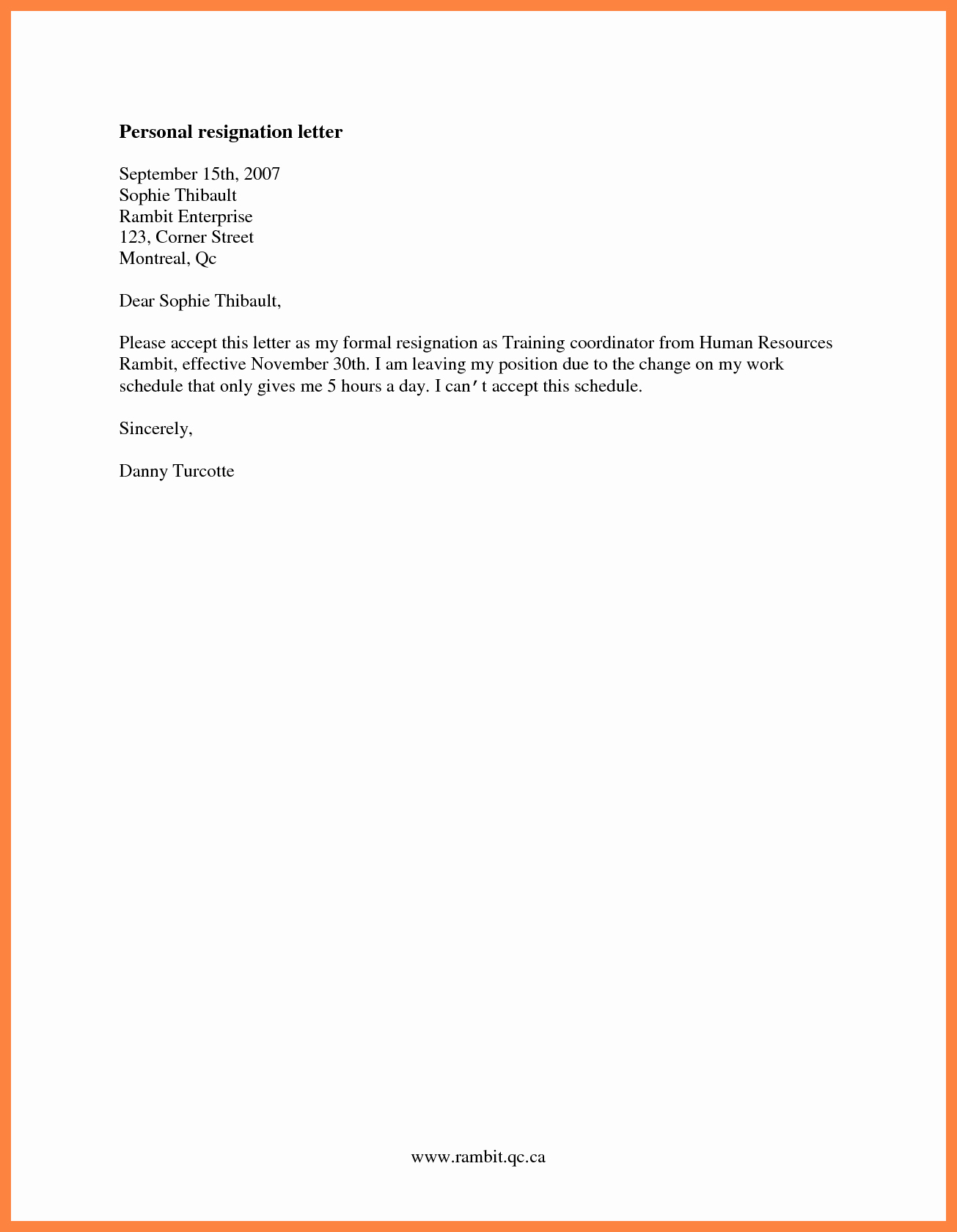 Simple for Personal Reason Resignation Letter Examples Of