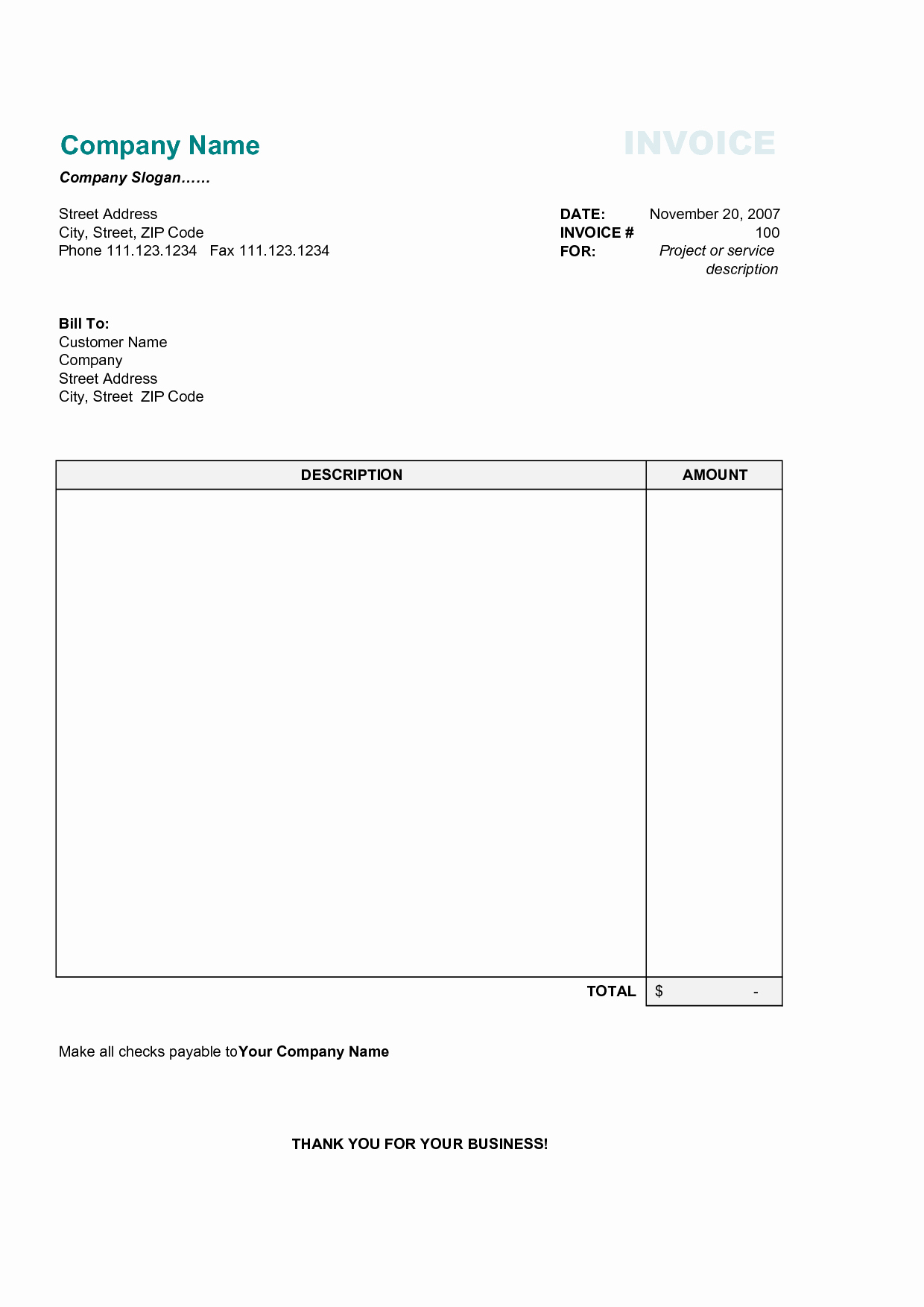 Simple Invoice Template Free