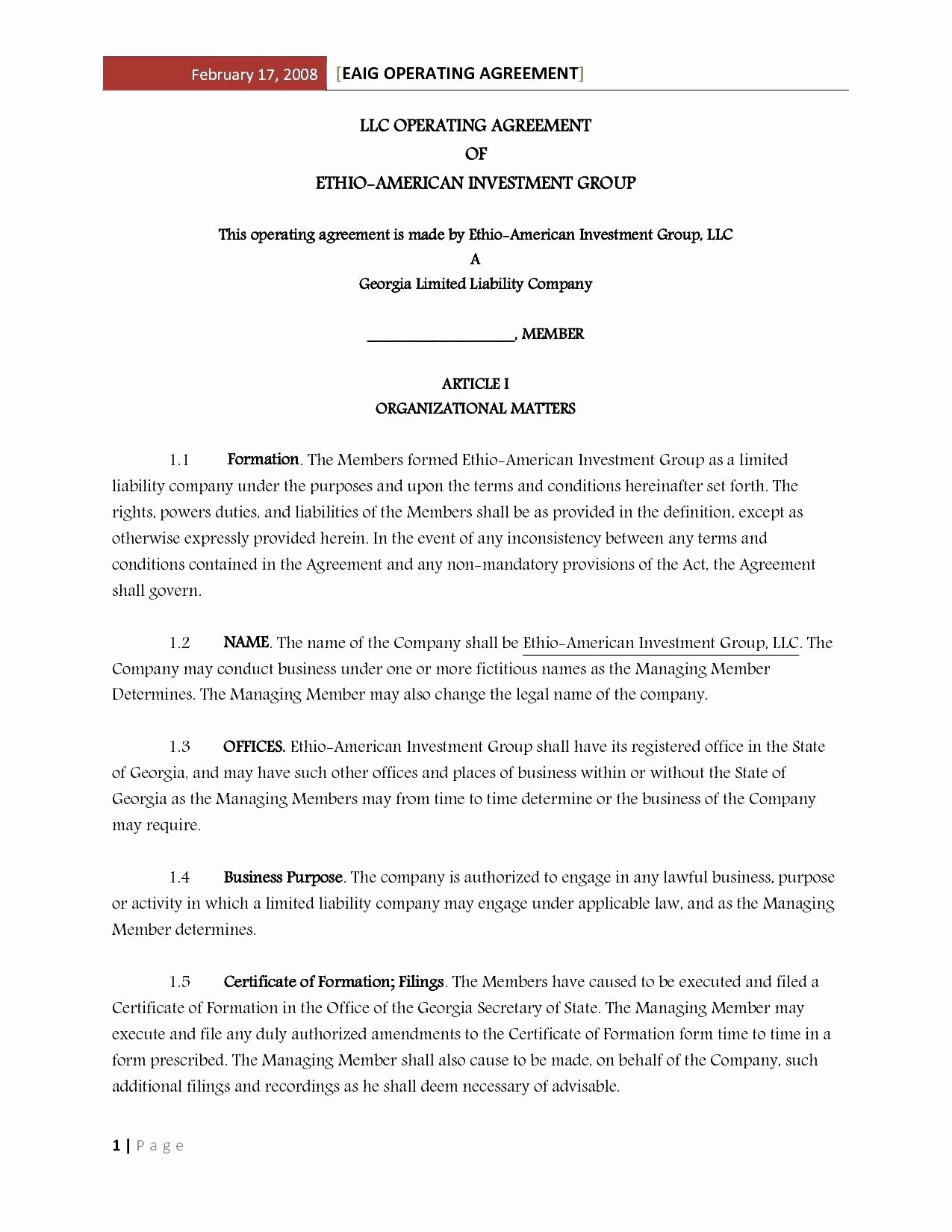 Simple Llc Operating Agreement Template Free