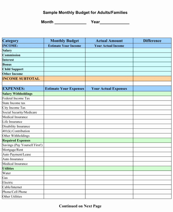 simple monthly bud template 656