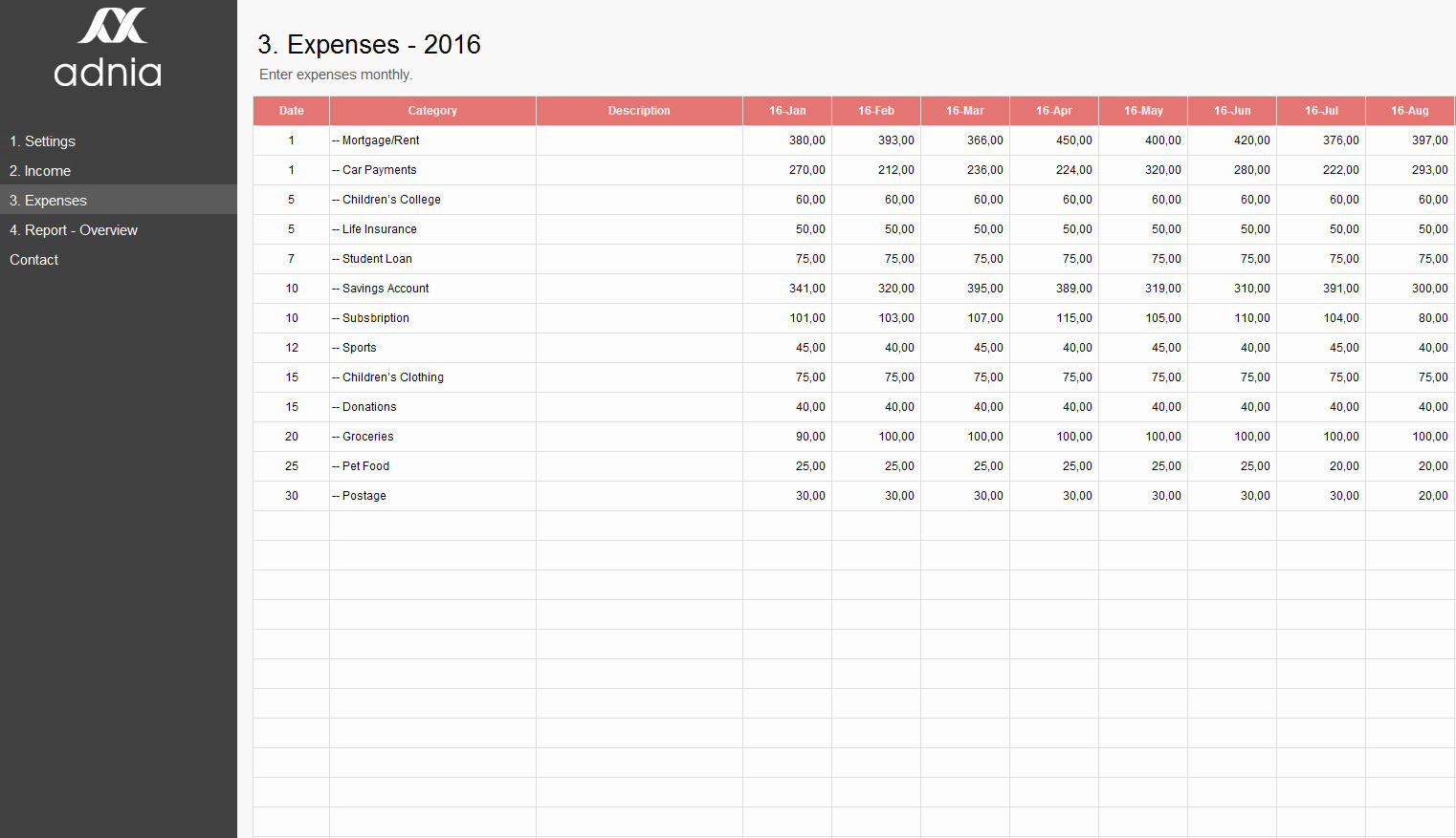 simple personal bud excel template