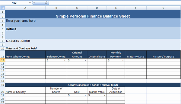 Simple Personal Finance Balance Sheet Template On Behance