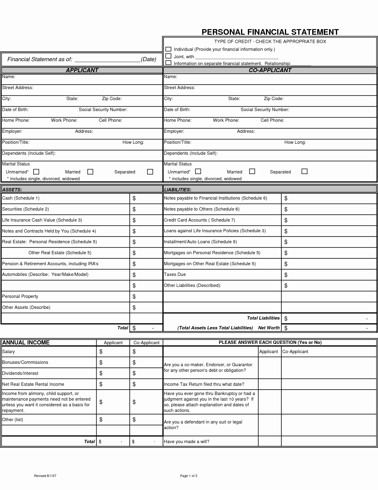 Simple Personal Financial Statement Sample