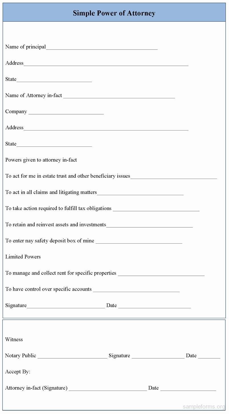 Simple Power Of attorney form Sample forms