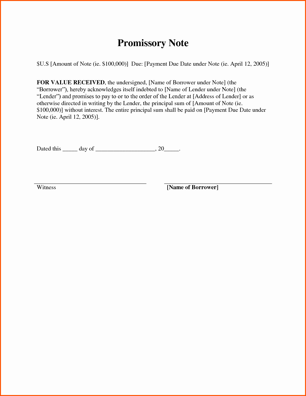 Simple Promissory Note Template Free