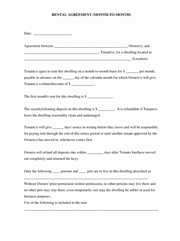 Simple Rental Agreement Month to Month Template as Useful