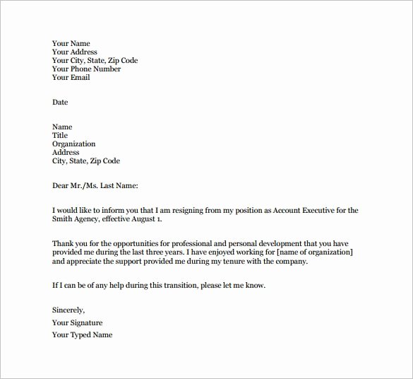 Simple Resignation Letter format