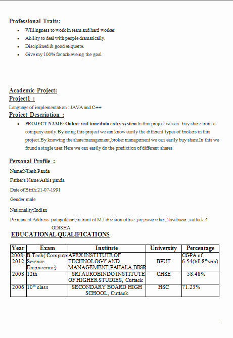 Simple Resume for Engineering Students
