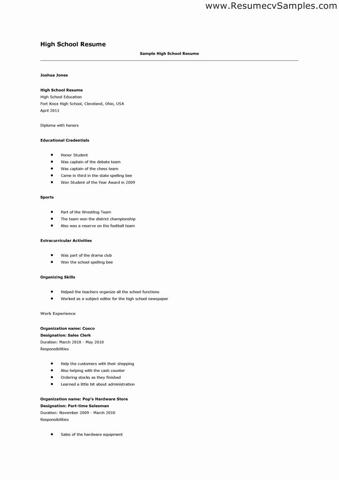 Simple Resume for High School Student Best Resume Collection