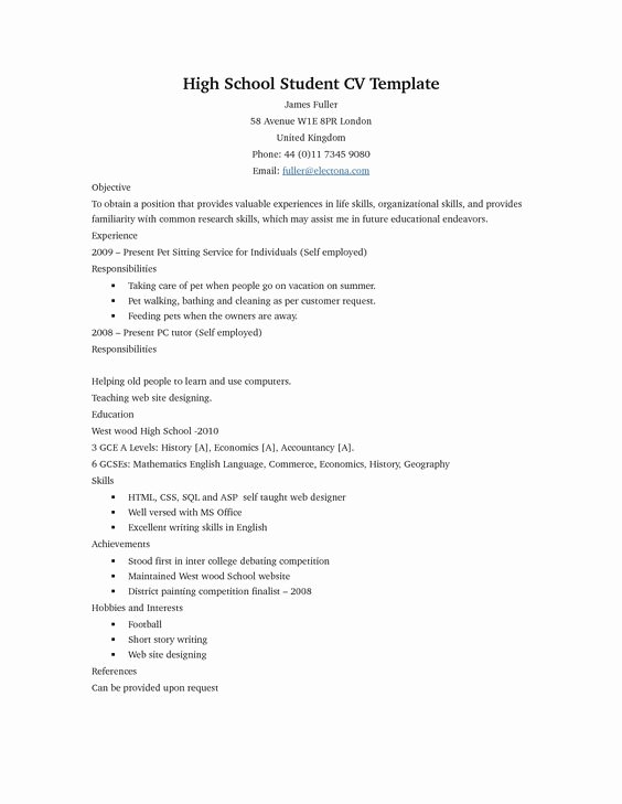 Simple Resume for High School Student Free Resume Builder