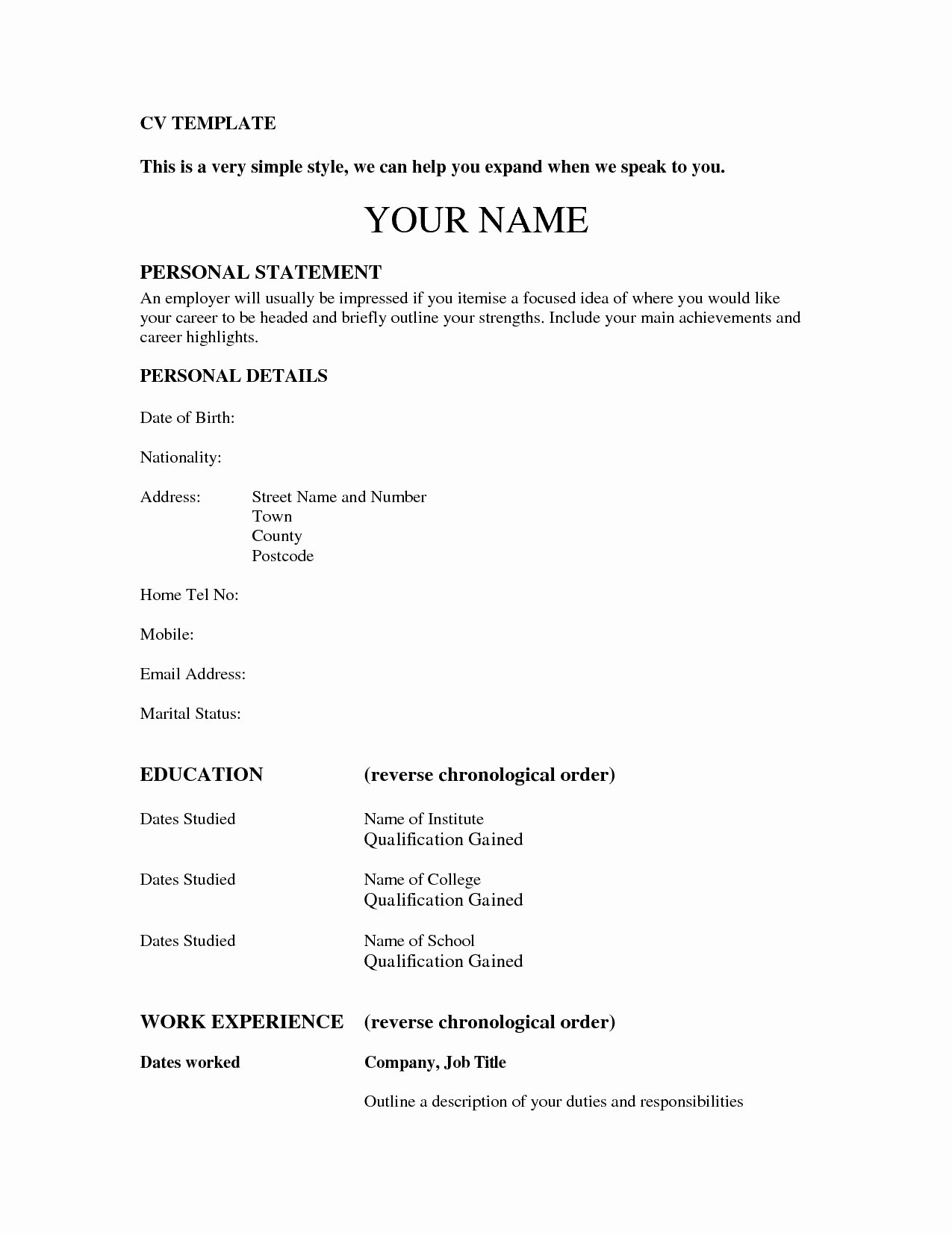 Simple Resume format for Students