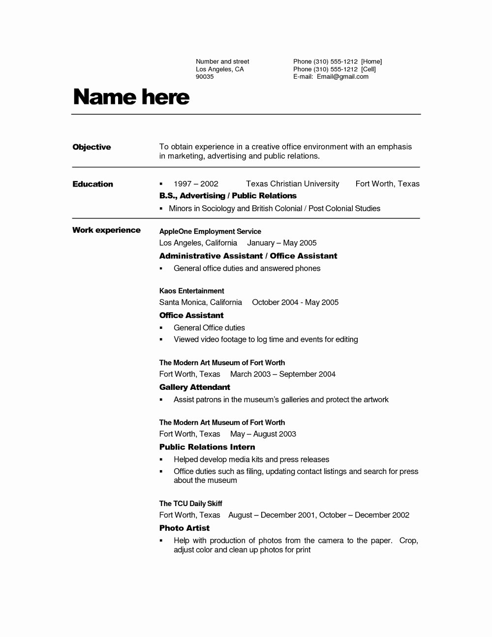 Simple Resume Templates for Word Resumes 201