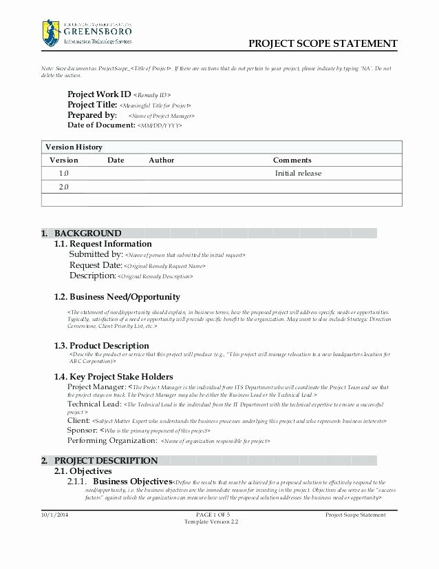 Simple Scope Work Example Full Project Statement Note