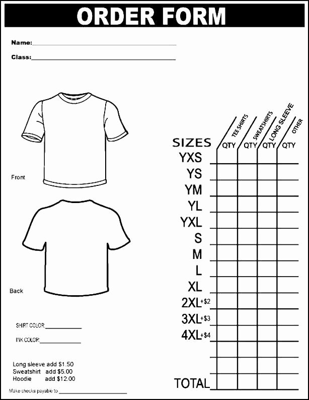 Simple T Shirt order form Template