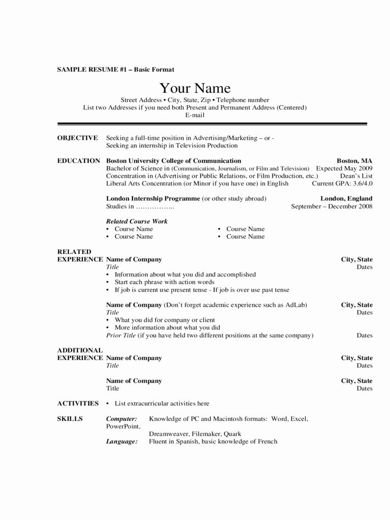 Simple Template for Basic Resume Edit Fill Sign Line