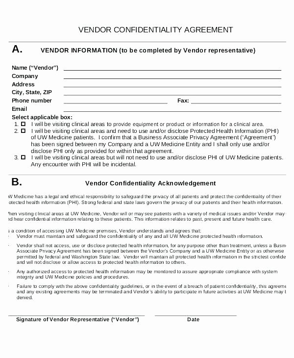 Simple Vendor Agreement Template Awesome Confidentiality