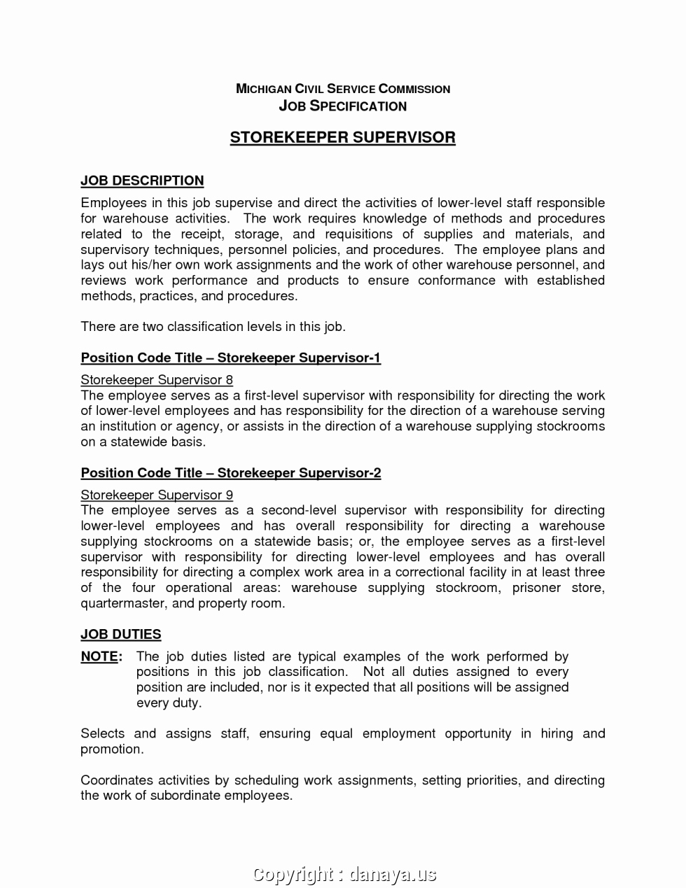 Simple Warehouse Supervisor Job Description Resume